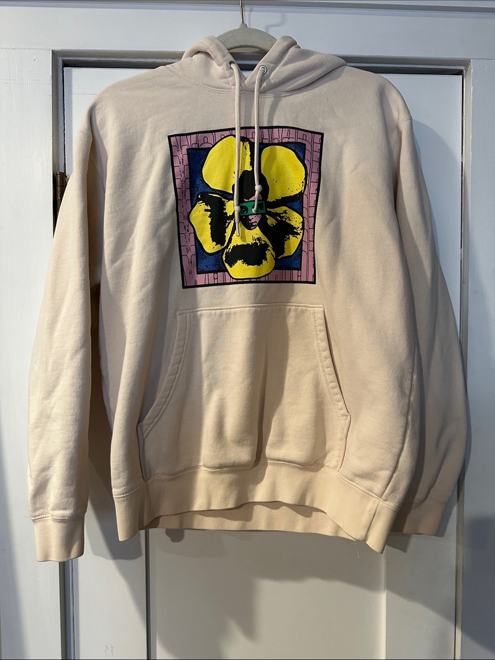 Obey Cream Pullover Hoodie with Yellow Pansy Graphic
